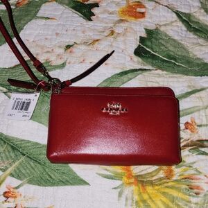 Coach Cherry Red Currant Leather Wristlet Wallet Purse